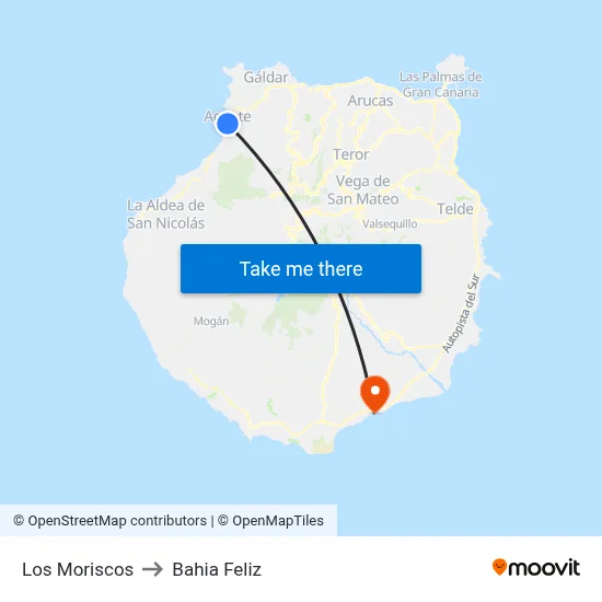 Los Moriscos to Bahia Feliz map