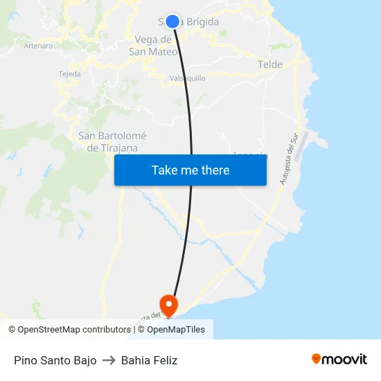 Pino Santo Bajo to Bahia Feliz map