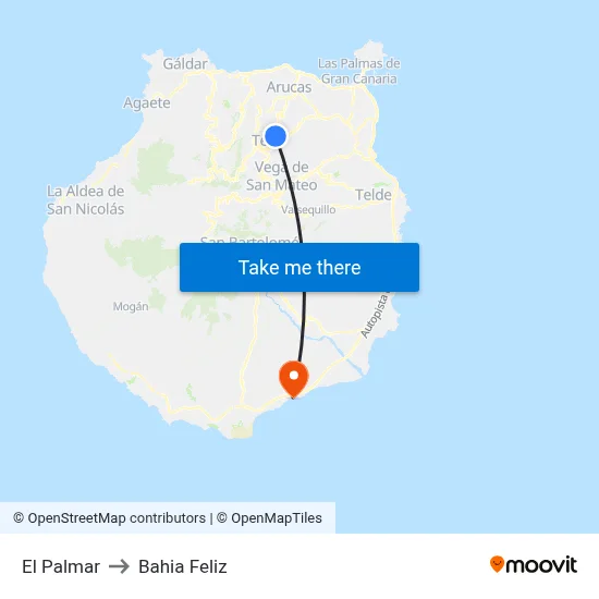 El Palmar to Bahia Feliz map