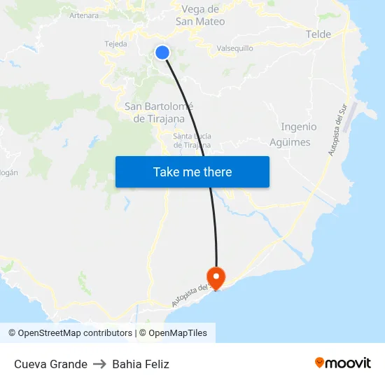 Cueva Grande to Bahia Feliz map