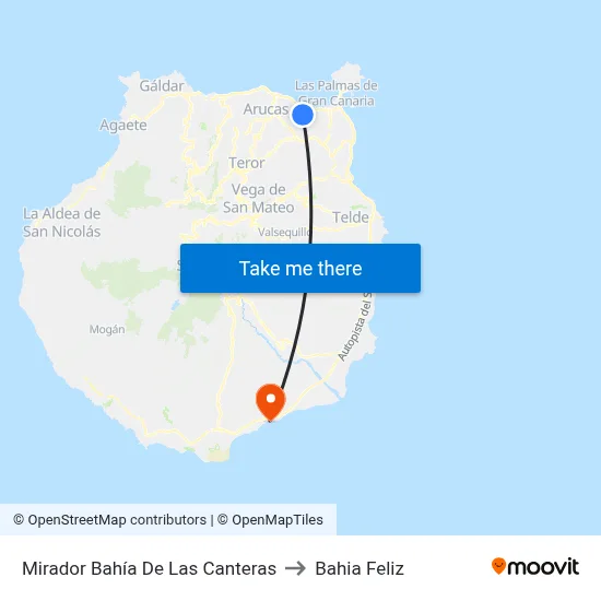 Mirador Bahía De Las Canteras to Bahia Feliz map
