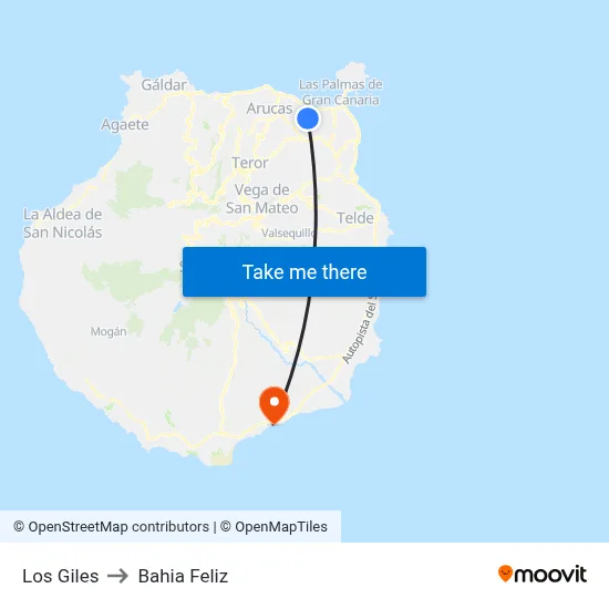 Los Giles to Bahia Feliz map