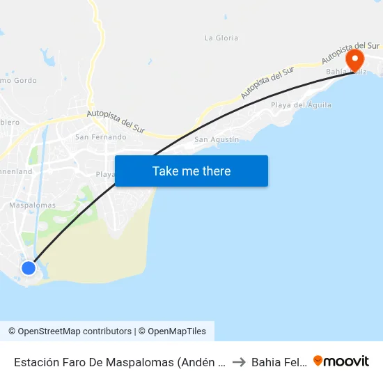 Estación Faro De Maspalomas (Andén 6) to Bahia Feliz map