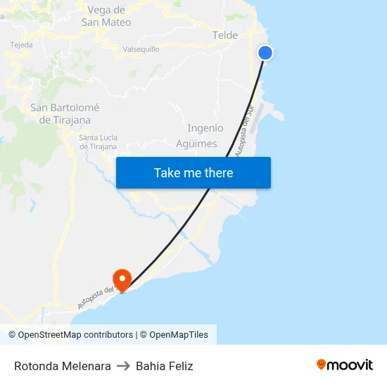 Rotonda Melenara to Bahia Feliz map