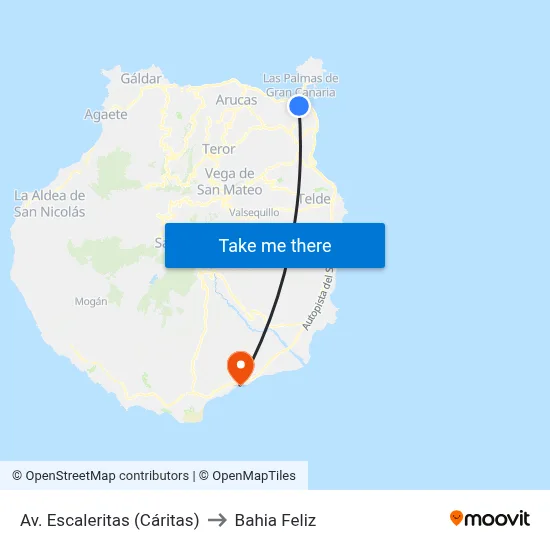 Av. Escaleritas (Cáritas) to Bahia Feliz map