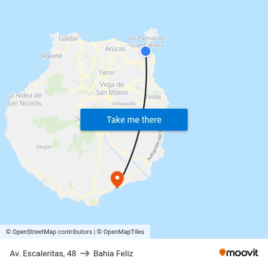 Av. Escaleritas, 48 to Bahia Feliz map