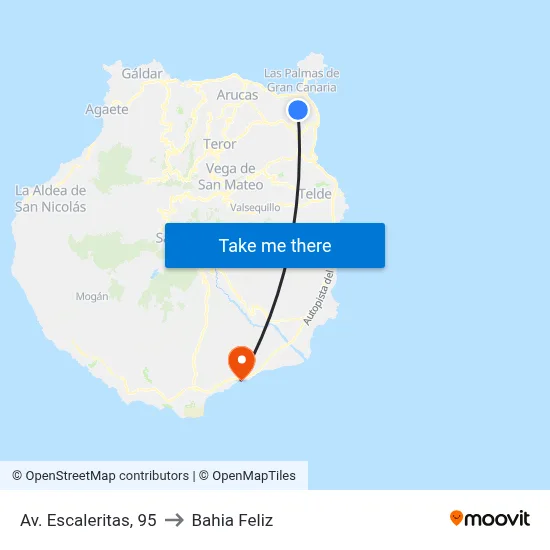 Av. Escaleritas, 95 to Bahia Feliz map