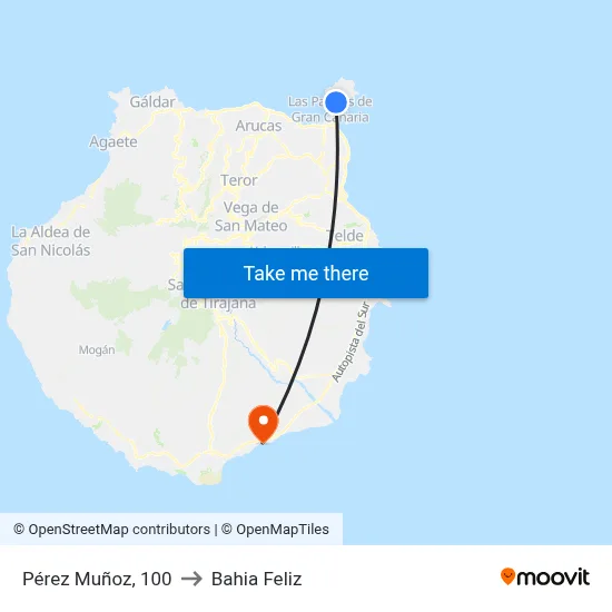 Pérez Muñoz, 100 to Bahia Feliz map