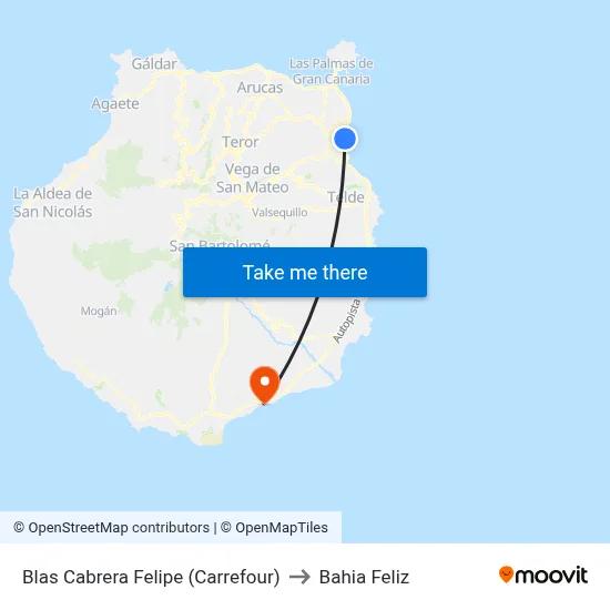 Blas Cabrera Felipe (Carrefour) to Bahia Feliz map