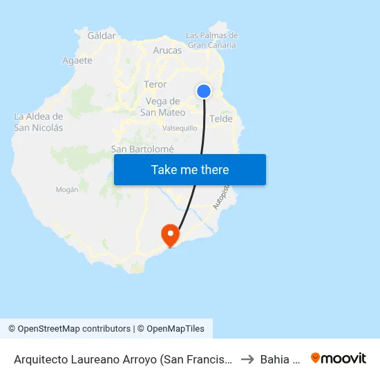 Arquitecto Laureano Arroyo (San Francisco De Paula) to Bahia Feliz map