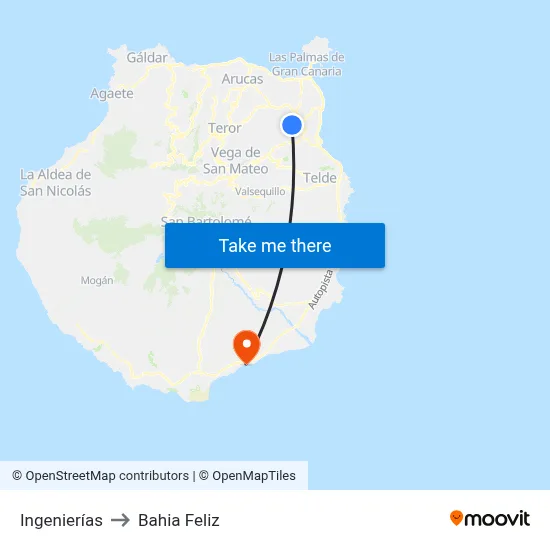 Ingenierías to Bahia Feliz map