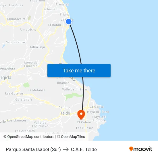 Parque Santa Isabel (Sur) to C.A.E. Telde map