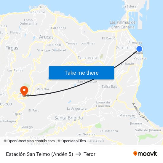Estación San Telmo (Andén 5) to Teror map