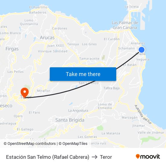 Estación San Telmo (Rafael Cabrera) to Teror map