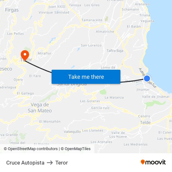 Cruce Autopista to Teror map