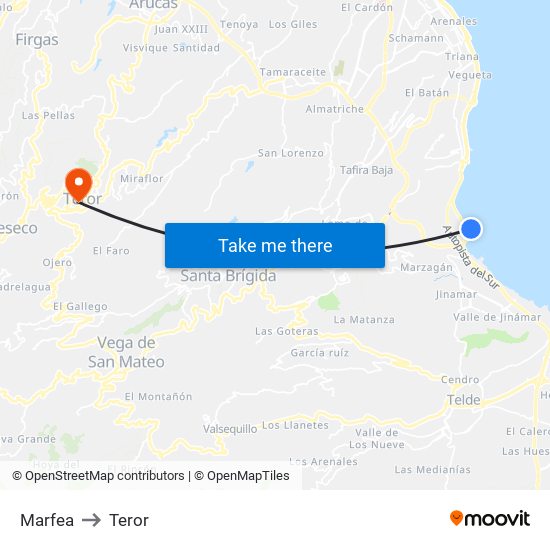 Marfea to Teror map