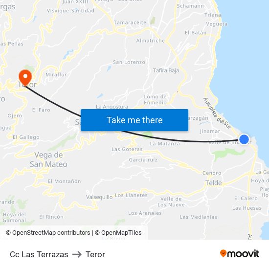 Cc Las Terrazas to Teror map