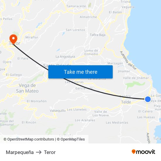 Marpequeña to Teror map
