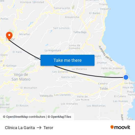 Clínica La Garita to Teror map