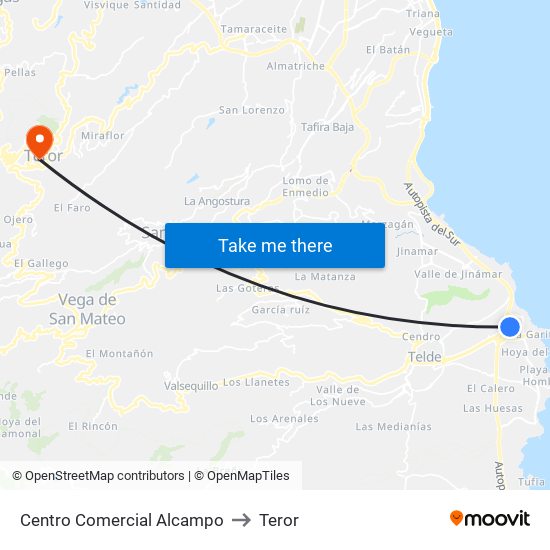 Centro Comercial Alcampo to Teror map
