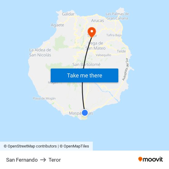 San Fernando to Teror map