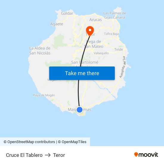 Cruce El Tablero to Teror map