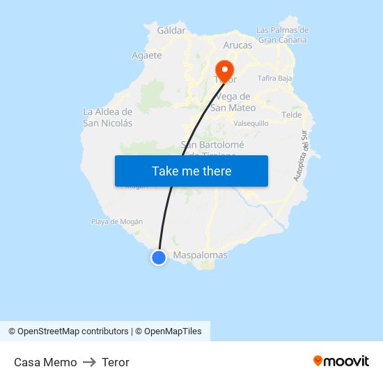 Casa Memo to Teror map