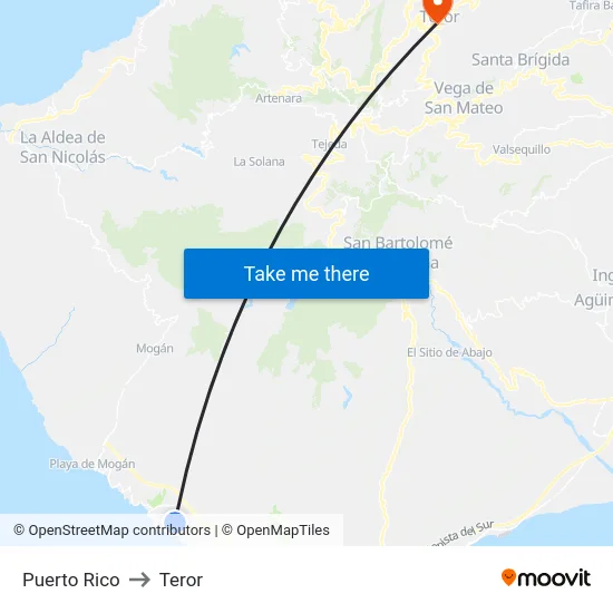 Puerto Rico to Teror map