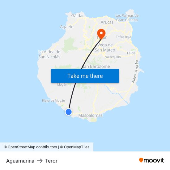 Aguamarina to Teror map