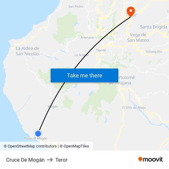 Cruce De Mogán to Teror map