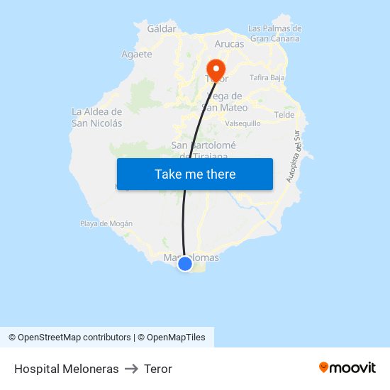 Hospital Meloneras to Teror map