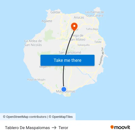 Tablero De Maspalomas to Teror map