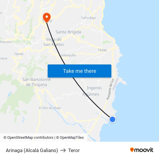 Arinaga (Alcalá Galiano) to Teror map