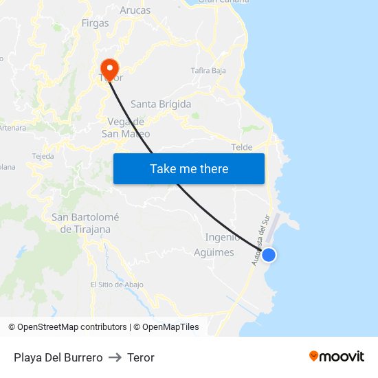 Playa Del Burrero to Teror map