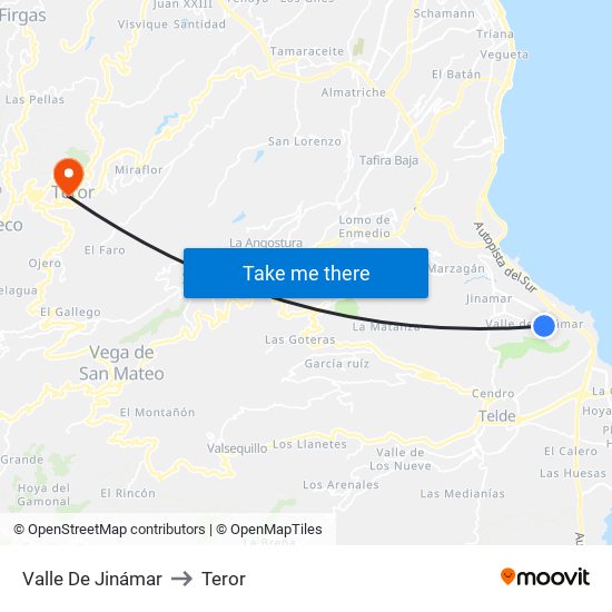 Valle De Jinámar to Teror map