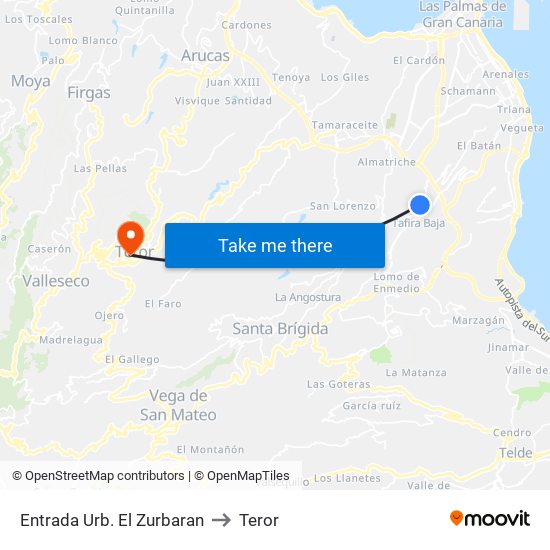 Entrada Urb. El Zurbaran to Teror map