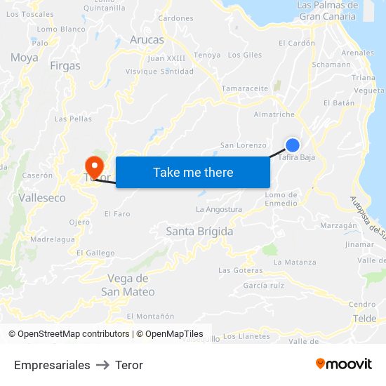 Empresariales to Teror map