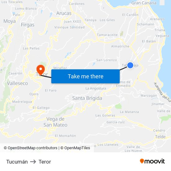 Tucumán to Teror map