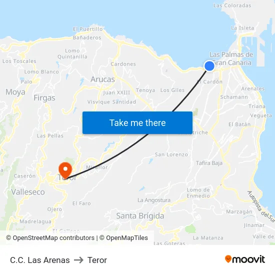 C.C. Las Arenas to Teror map