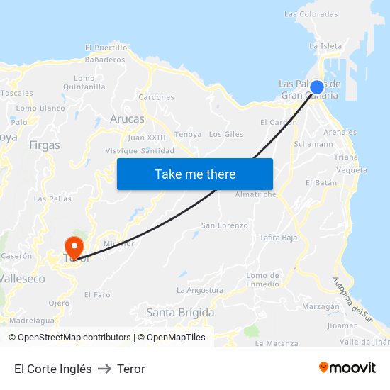 El Corte Inglés to Teror map