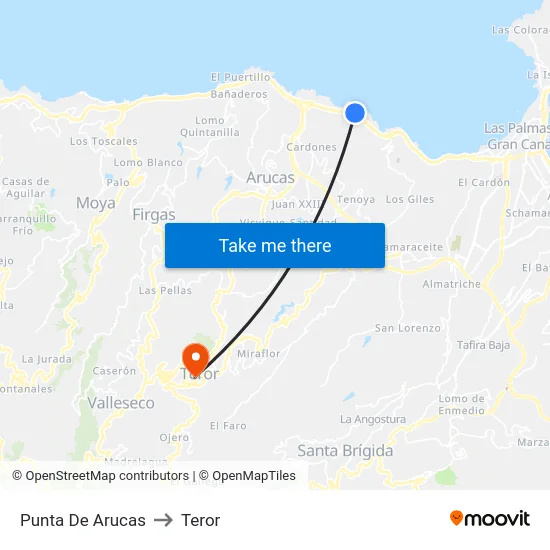 Punta De Arucas to Teror map