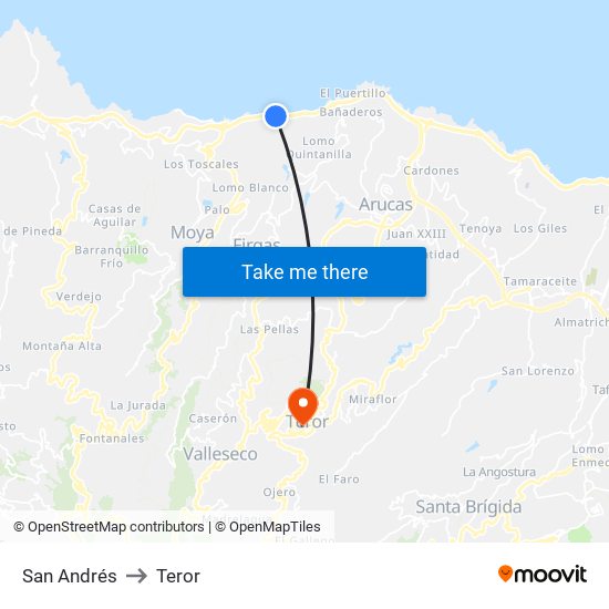 San Andrés to Teror map