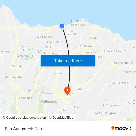 San Andrés to Teror map