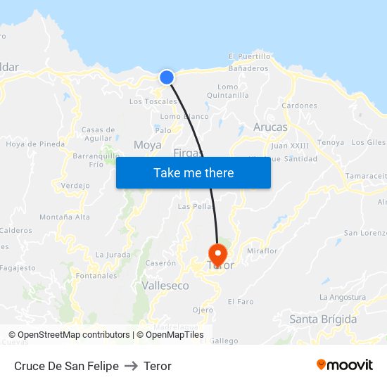 Cruce De San Felipe to Teror map