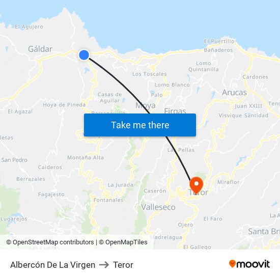 Albercón De La Virgen to Teror map