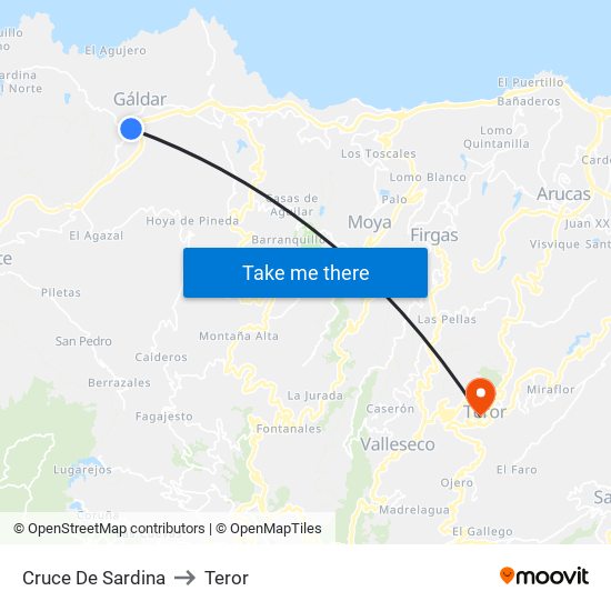Cruce De Sardina to Teror map