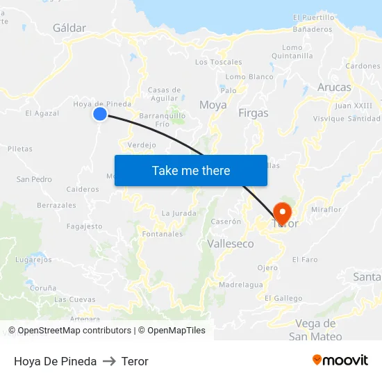 Hoya De Pineda to Teror map