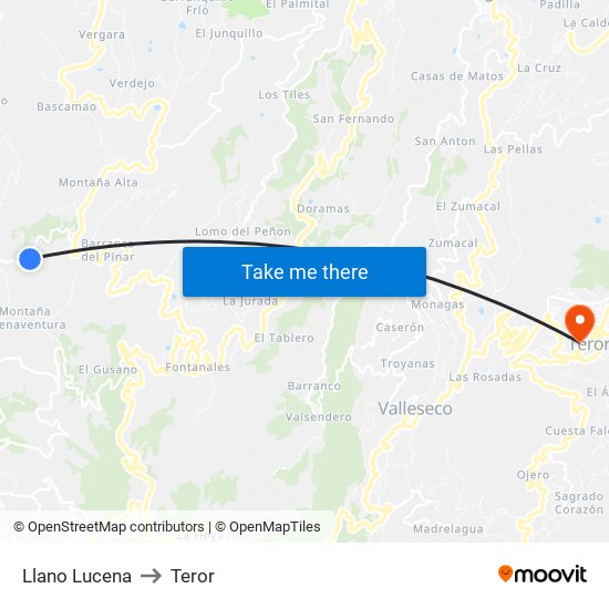Llano Lucena to Teror map