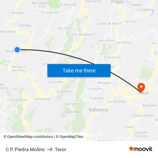C.P. Piedra Molino to Teror map