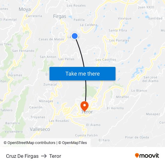 Cruz De Firgas to Teror map